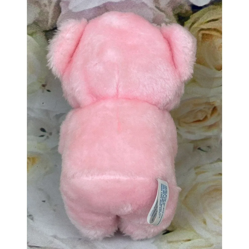 PINK Teddy BEAR 1987 Dan Dee Imports Red Heart Nose Plush Stuffed Animal Sitting